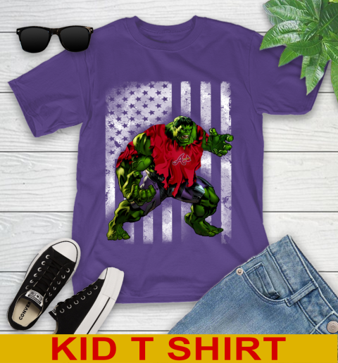 Atlanta Braves Hulk Marvel Avengers MLB Baseball American Flag Youth T-Shirt 3