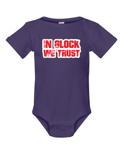 In Glock We Trust Shirts Black and Red Infant Bodysuit 05rm in glock we trust shirts black and red infant rib bodysuit 4400 105 front purple