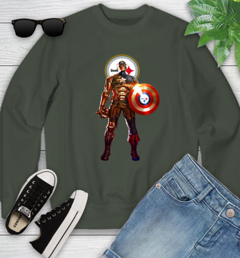 NFL Captain America Marvel Avengers Endgame Football Sports Pittsburgh Steelers Youth Sweatshirt 10
