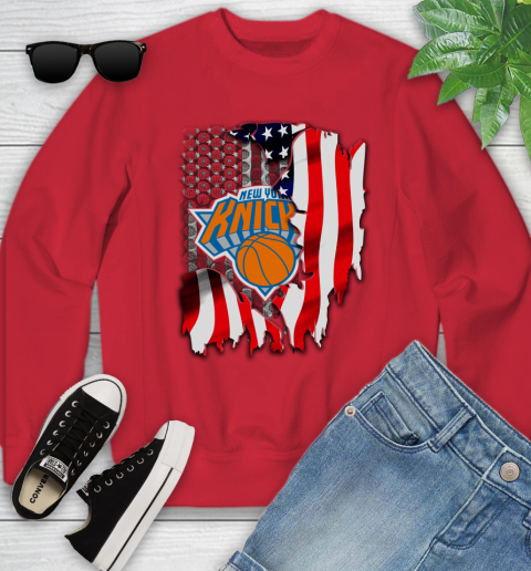 New York Knicks NBA Basketball American Flag Youth Sweatshirt 8