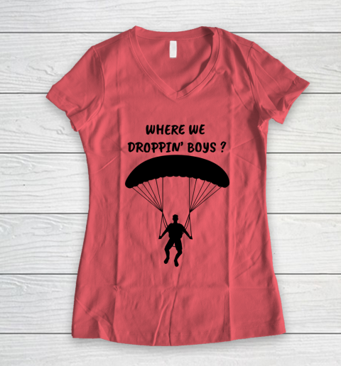 Fortnite Tshirt Where we droppin Boys Women's V-Neck T-Shirt 3
