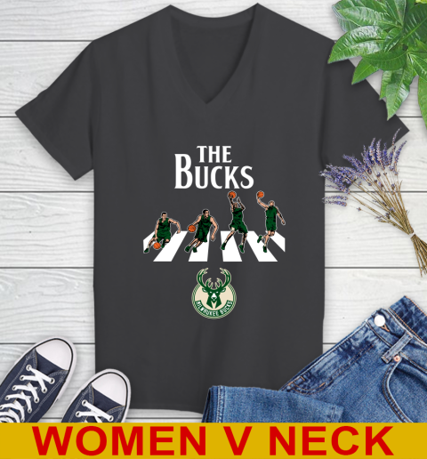 NBA Basketball Milwaukee Bucks The Beatles Rock Band Shirt Women's V-Neck T-Shirt 8