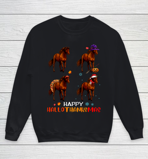 Horse Halloween Thanksgiving Christmas Happy Hallothanksmas Youth Sweatshirt