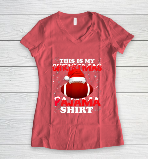 Football Christmas Gifts Santa Hat Funny Xmas Pajamas Women's V-Neck T-Shirt 4
