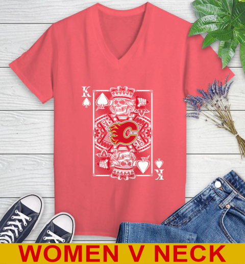 Calgary Flames NHL Hockey The King Of Spades Death Cards Shirt Women's V-Neck T-Shirt 6