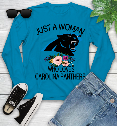 NFL Just A Woman Who Loves Carolina Panthers Football Sports Youth Long Sleeve 5