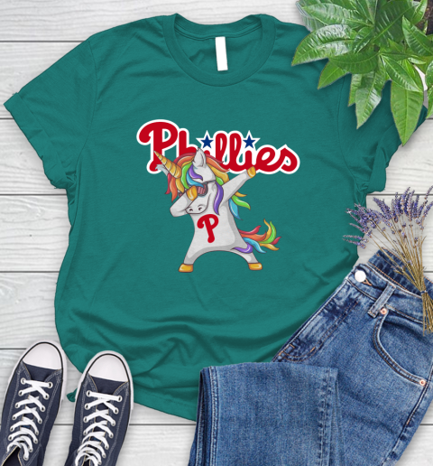Philadelphia Phillies MLB Baseball Funny Unicorn Dabbing Sports Women's T-Shirt 12