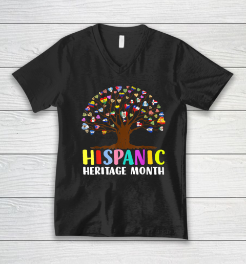 National Hispanic Heritage Month Hand Flag Tree Roots Latino V-Neck T-Shirt