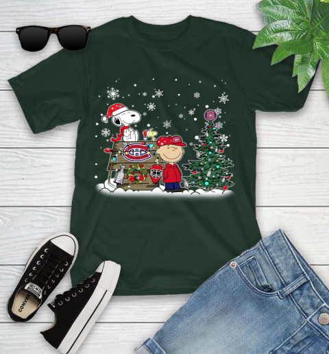NHL Montreal Canadiens Snoopy Charlie Brown Woodstock Christmas Stanley Cup Hockey Youth T-Shirt 5