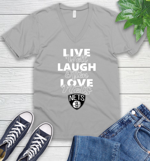NBA Basketball Brooklyn Nets Live Well Laugh Often Love Shirt V-Neck T-Shirt 3