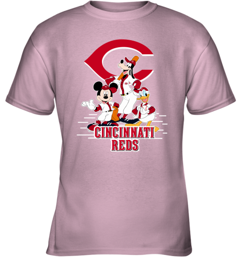 Cincinnati Reds Mickey Donald And Goofy Baseball Women's V-Neck T