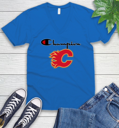 NHL Hockey Calgary Flames Champion Shirt V-Neck T-Shirt 3