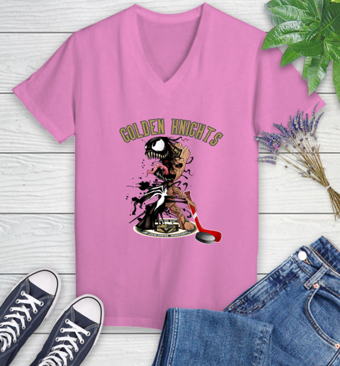 NHL Vegas Golden Knights Hockey Venom Groot Guardians Of The Galaxy Women's V-Neck T-Shirt 14