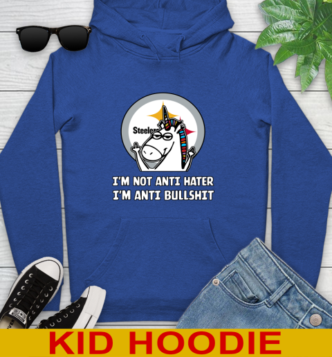 Pittsburgh Steelers NFL Football Unicorn I'm Not Anti Hater I'm Anti Bullshit Youth Hoodie 10