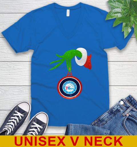 Philadelphia 76ers Grinch Merry Christmas NBA Basketball V-Neck T-Shirt - Image 7