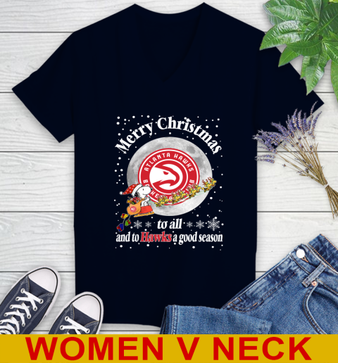 Atlanta Hawks Merry Christmas To All And To Hawks A Good Season NBA Basketball Sports Women's V-Neck T-Shirt - Image 3
