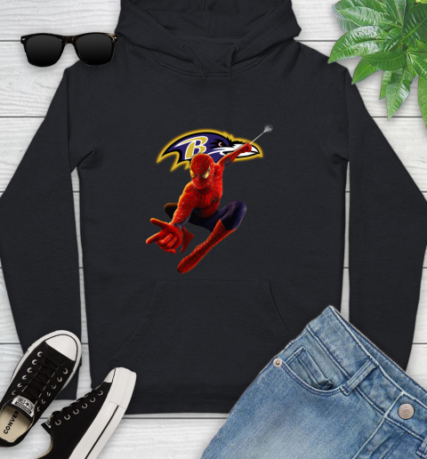 NFL Spider Man Avengers Endgame Football Baltimore Ravens Youth Hoodie 2