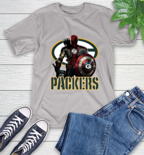 NFL Captain America Thor Spider Man Hawkeye Avengers Endgame Football Green Bay Packers T-Shirt 12