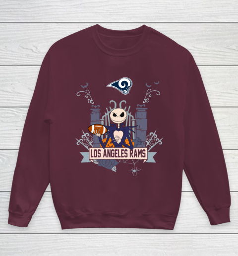 NFL Los Angeles Rams Football Jack Skellington Halloween Youth Sweatshirt 4