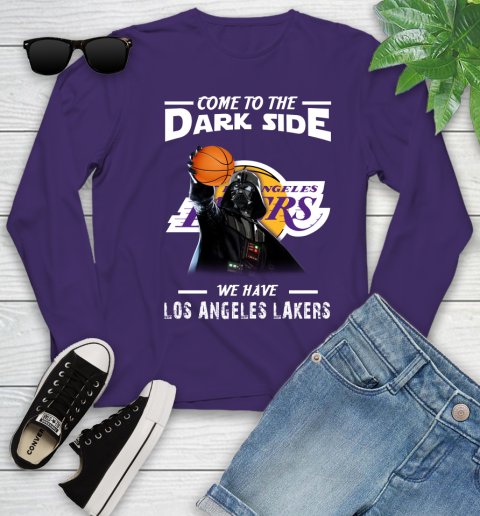 NBA Come To The Dark Side We Have Los Angeles Lakers Star Wars Darth Vader Basketball Youth Long Sleeve 4