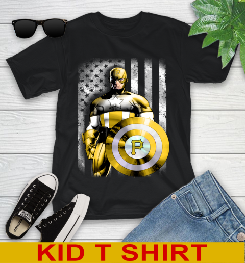 Pittsburgh Pirates MLB Baseball Captain America Marvel Avengers American Flag Shirt Youth T-Shirt