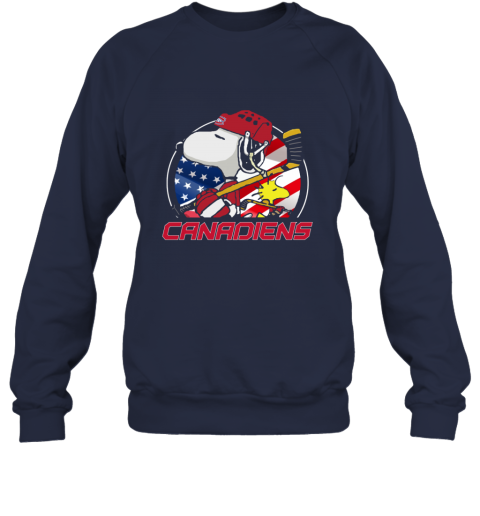 rjbs montreal canadienssnoopy and woodstock nhl sweatshirt 35 front navy