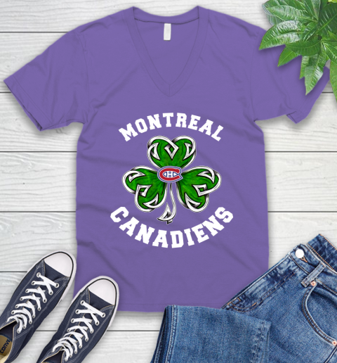 NHL Montreal Canadiens Three Leaf Clover St Patrick's Day Hockey Sports V-Neck T-Shirt 8