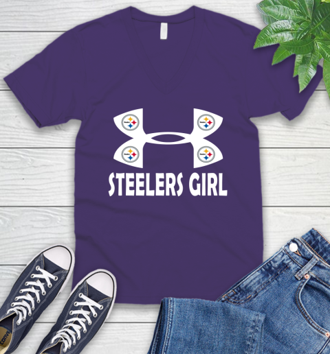 NFL Pittsburgh Steelers Girl Under Armour Football Sports V Neck T