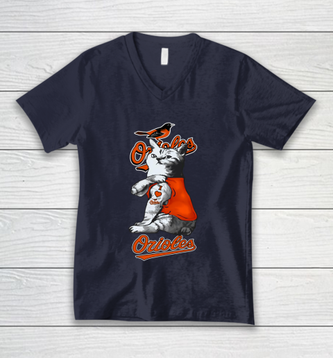MLB Baseball My Cat Loves Baltimore Orioles V-Neck T-Shirt 2