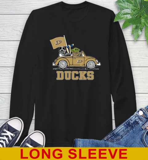 NHL Hockey Anaheim Ducks Darth Vader Baby Yoda Driving Star Wars Shirt Long Sleeve T-Shirt 2