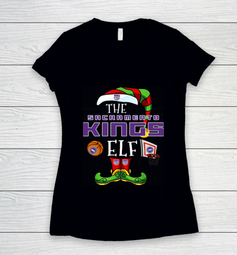 Sacramento Kings Christmas ELF Funny NBA Women's V-Neck T-Shirt
