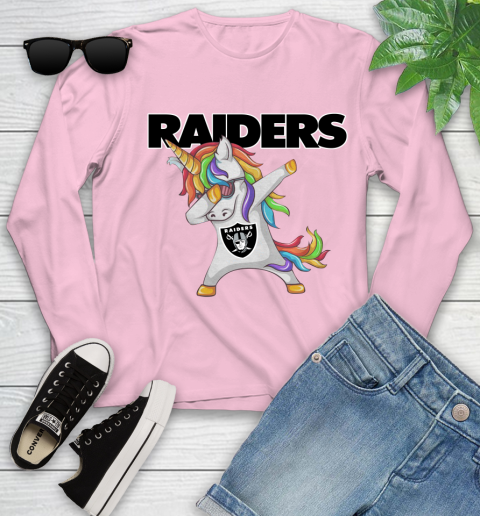 Oakland Raiders NFL Football Funny Unicorn Dabbing Sports Youth Long Sleeve 10