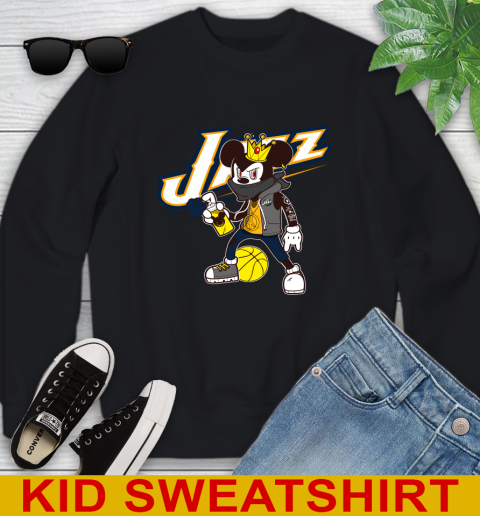 Utah Jazz NBA Basketball Mickey Peace Sign Sports Youth Sweatshirt 2