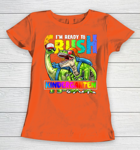 Next Level t shirts I m Ready To Crush Kindergarten T Rex Dino Holding Pencil Back To School Women's T-Shirt 3