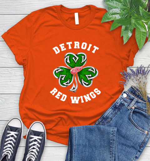NHL Detroit Red Wings Three Leaf Clover St Patrick's Day Hockey Sports Women's T-Shirt 3