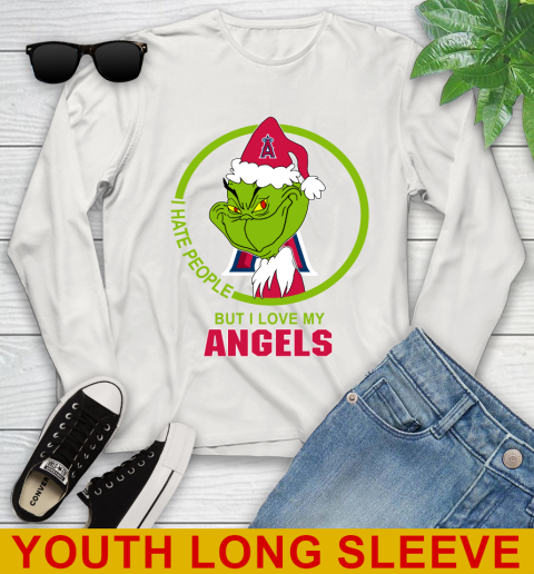 Los Angeles Angels MLB Christmas Grinch I Hate People But I Love My Favorite Baseball Team Youth Long Sleeve 12