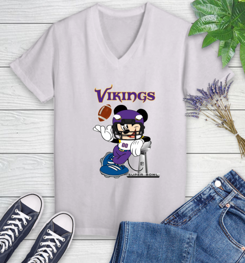 NFL Minnesota Vikings Mickey Mouse Disney Super Bowl Football T Shirt Women's V-Neck T-Shirt