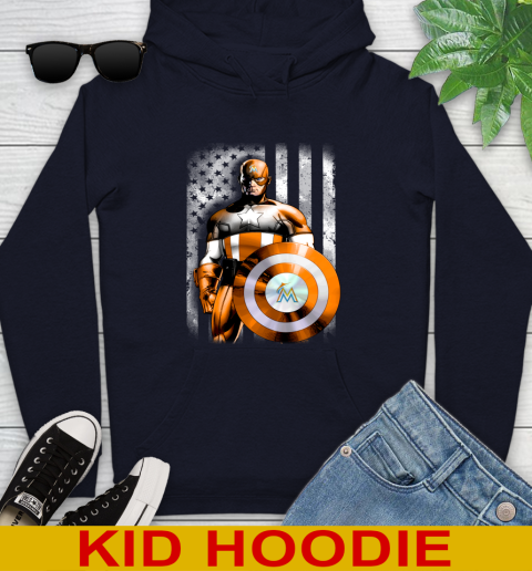 Miami Marlins MLB Baseball Captain America Marvel Avengers American Flag Shirt Youth Hoodie 3