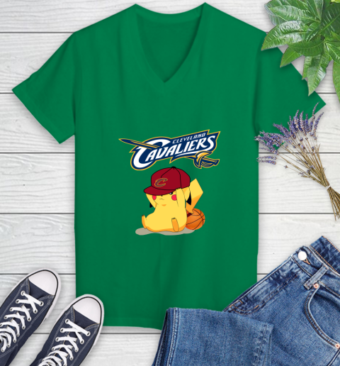 NBA Pikachu Basketball Sports Cleveland Cavaliers Women's V-Neck T-Shirt 5