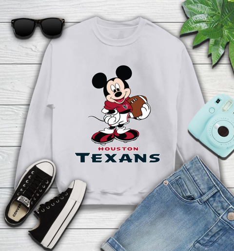 NFL Football Houston Texans Cheerful Mickey Mouse Shirt Youth Sweatshirt 4