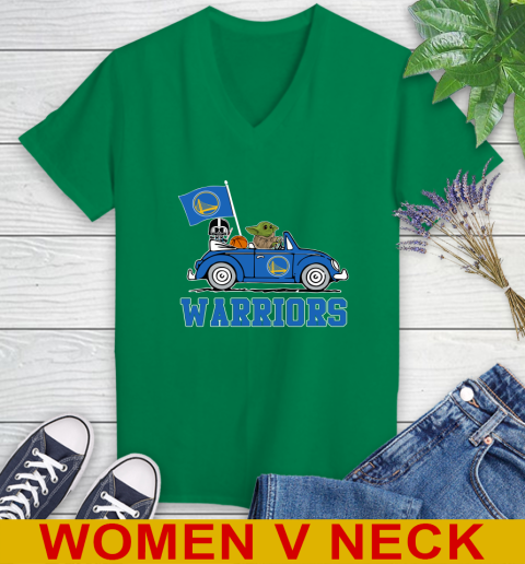 NBA Basketball Golden State Warriors Darth Vader Baby Yoda Driving Star Wars Shirt Women's V-Neck T-Shirt 6