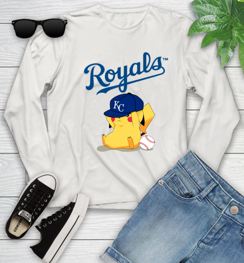 MLB Pikachu Baseball Sports Kansas City Royals Youth Long Sleeve 12