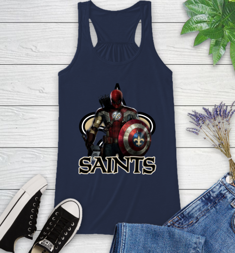 NFL Captain America Thor Spider Man Hawkeye Avengers Endgame Football New Orleans Saints Racerback Tank 10
