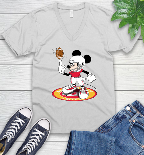 NFL Football Kansas City Chiefs Cheerful Mickey Disney Shirt V-Neck T-Shirt 2