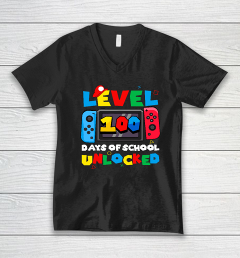 Game Controller Level 100 Days Of School Unlocked V-Neck T-Shirt
