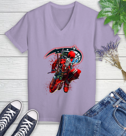 NBA Deadpool Marvel Comics Sports Basketball Orlando Magic Women's V-Neck T-Shirt 14