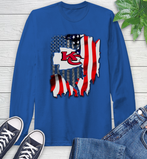 Kansas City Chiefs NFL Football American Flag Long Sleeve T-Shirt 10