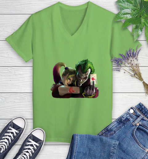 Boston Red Sox MLB Baseball Joker Harley Quinn Suicide Squad Women's V-Neck T-Shirt 11