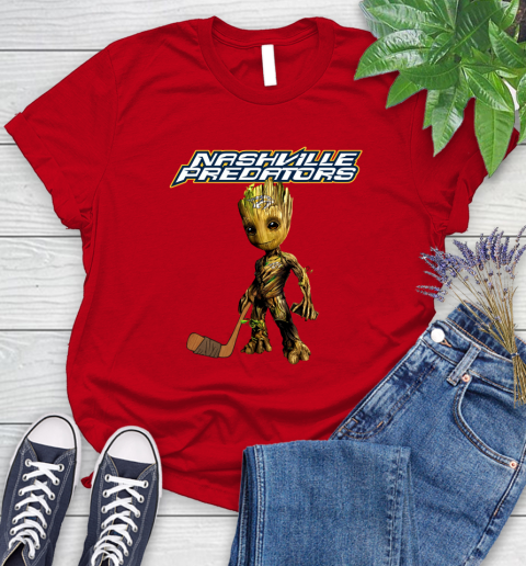 Nashville Predators NHL Hockey Groot Marvel Guardians Of The Galaxy Women's T-Shirt 9