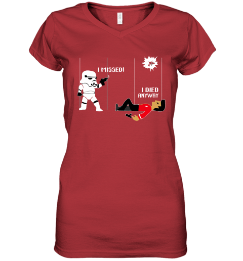 mf7d star wars star trek a stormtrooper and a redshirt in a fight shirts women v neck t shirt 39 front red
